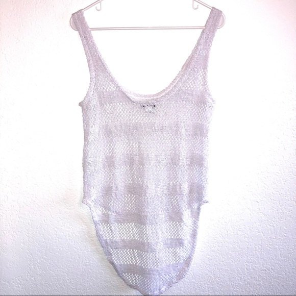 White Crochet Hi-Lo Top or Swim CoverUp Size Medium - Picture 2 of 5